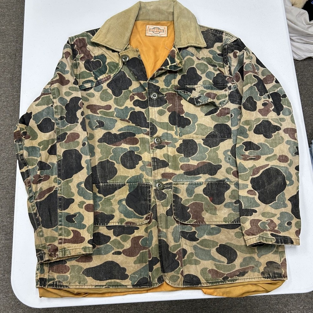 Saftbak Field Hunting Jacket Mens L Camo Good Vintage Frog Skin Canvas Utility